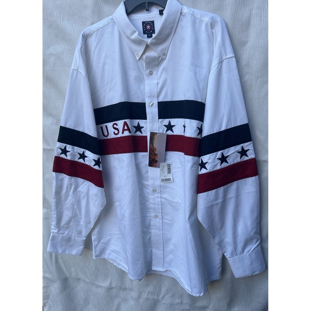 Panhandle Slim Men's XL USA Western Shirt White Red Blue Stars NWT minor Stains